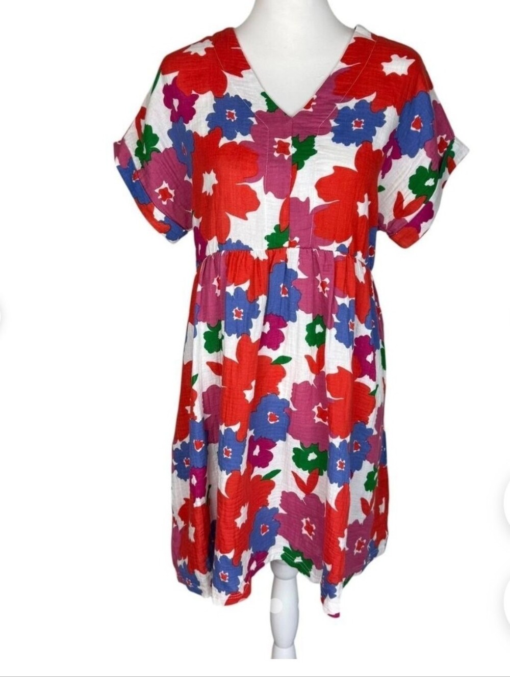Colorful Floral V-Neck Babydoll Dresses
